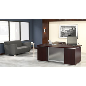 Tuxedo L-Shape with Bow Front Desk and Right Return, 72" x 90"