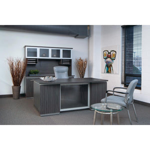 Tuxedo Bow Front Double Pedestal Desk with Credenza and Glass Door Hutch
