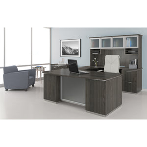 Tuxedo U-Shape with Bridge on Right and Glass Door Hutch, 72" x 114"