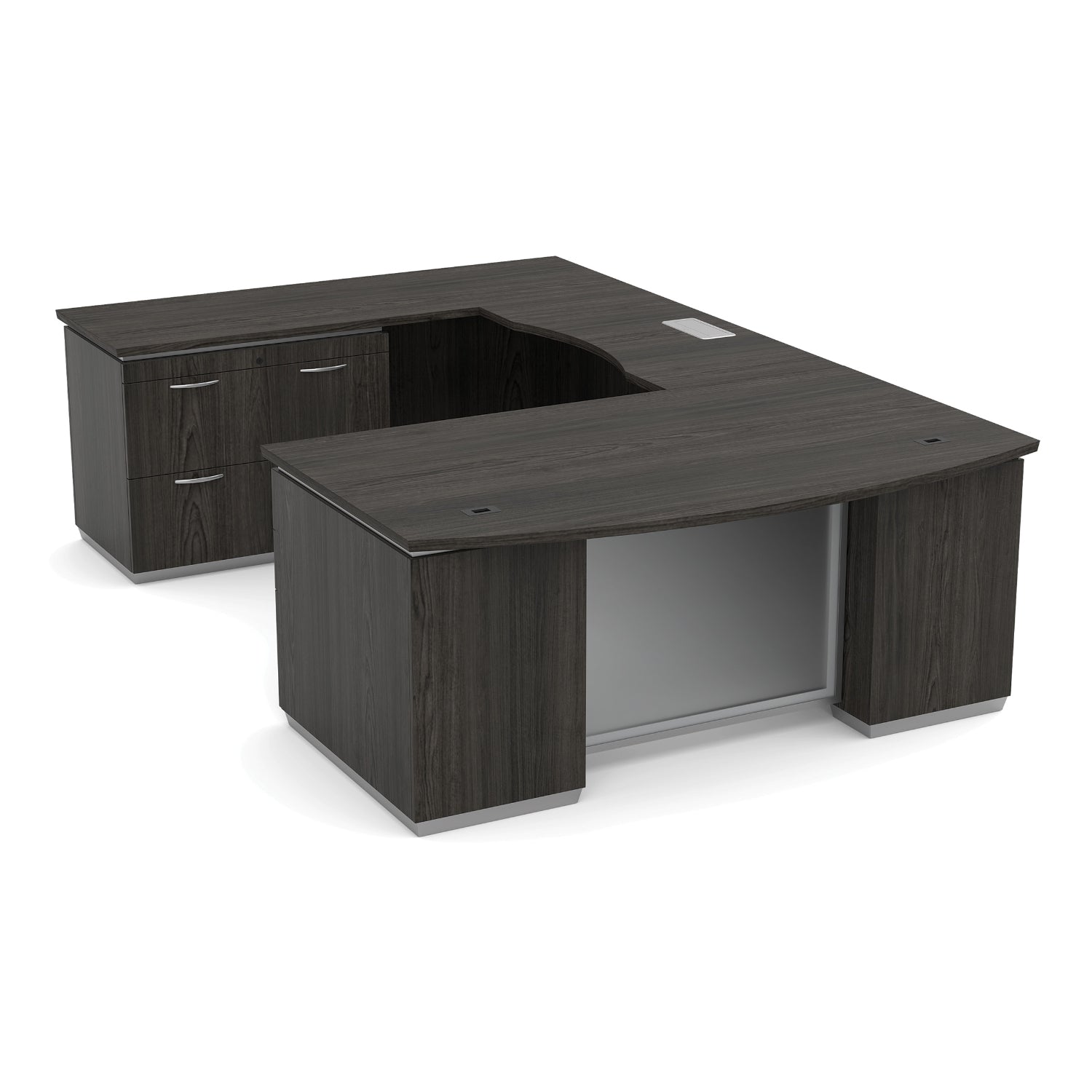 Tuxedo U-Shape with Left Bridge and Lateral File Credenza Pedestal, 72" x 114"