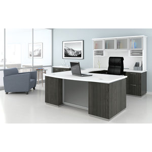 Tuxedo U-Shape with Bridge on Right and Glass Door Hutch, 72" x 114"