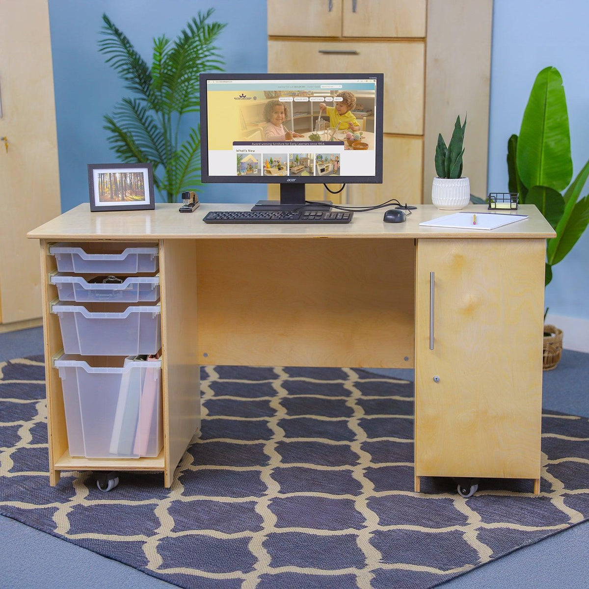 Teacher's Collection Desk With Trays And Locking Door