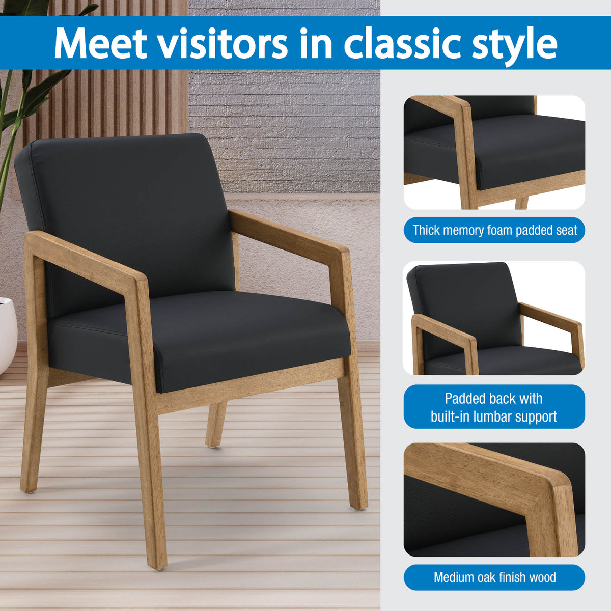 Medium Oak Finish Visitor's Chair with Memory Foam Seat,Silver Ion Technology Dillon Fabric Upholstery