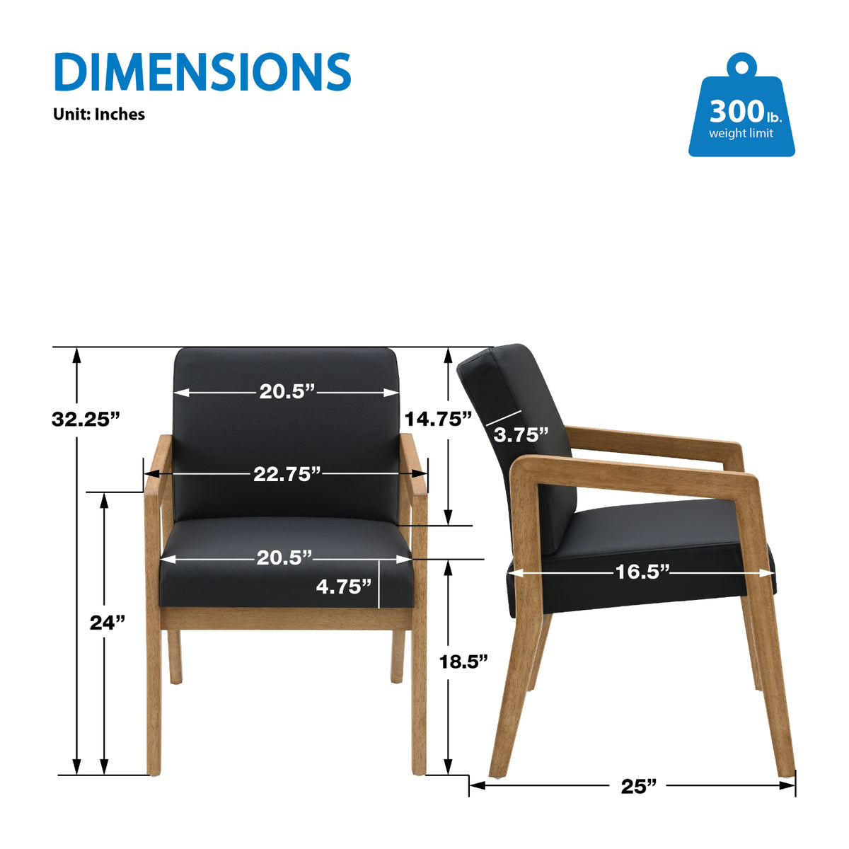 Medium Oak Finish Visitor's Chair with Memory Foam Seat, Black Faux Leather Upholstery