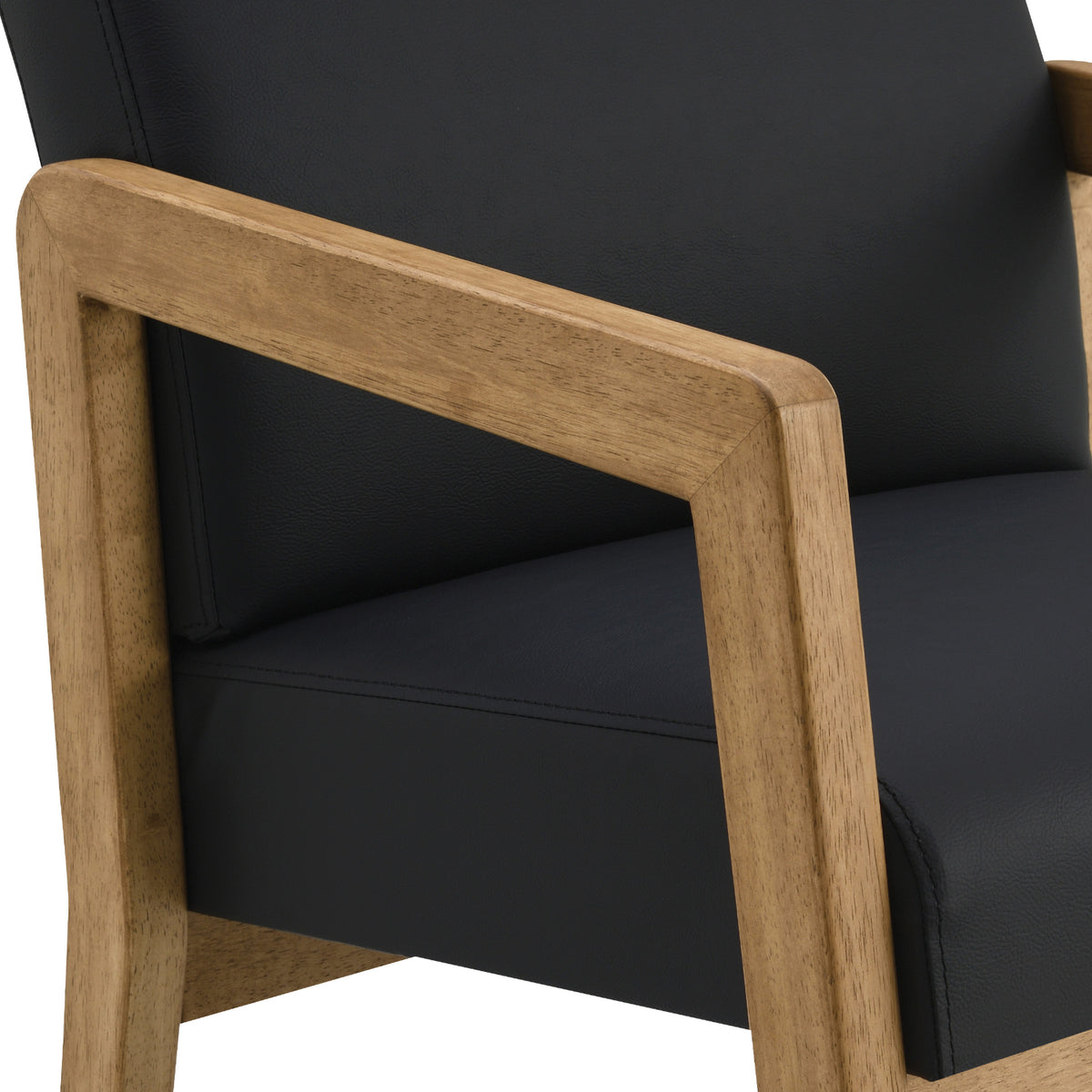 Medium Oak Finish Visitor's Chair with Memory Foam Seat, Black Faux Leather Upholstery