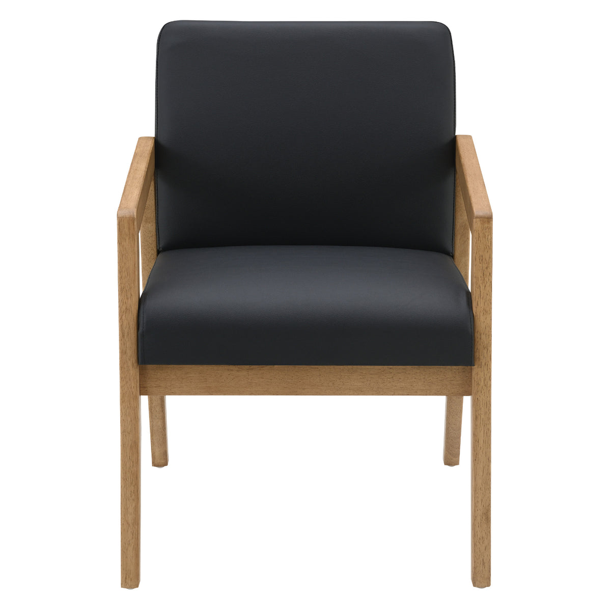 Medium Oak Finish Visitor's Chair with Memory Foam Seat, Black Faux Leather Upholstery