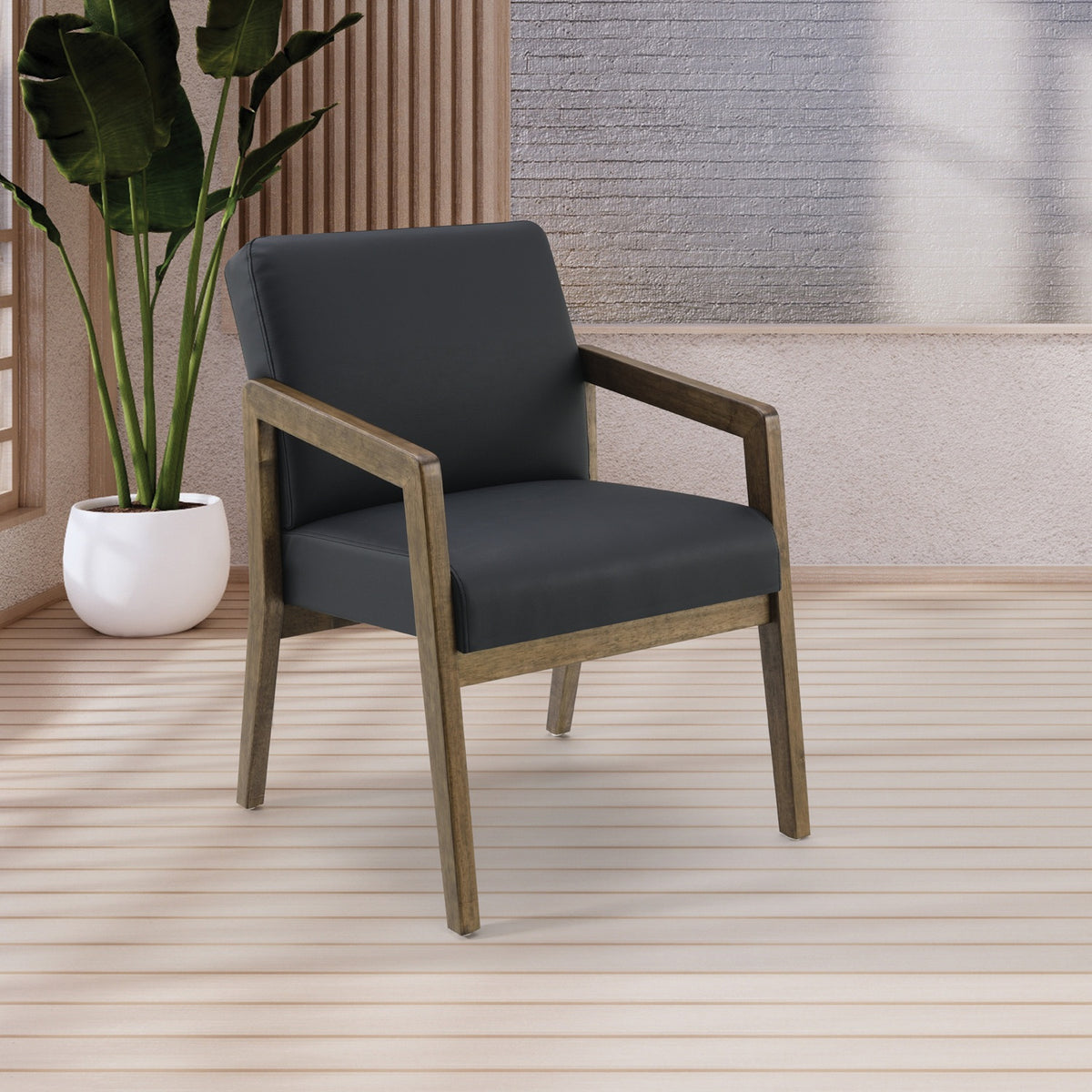 Park City Finish Visitor's Chair with Memory Foam Seat, Black Faux Leather Upholstery