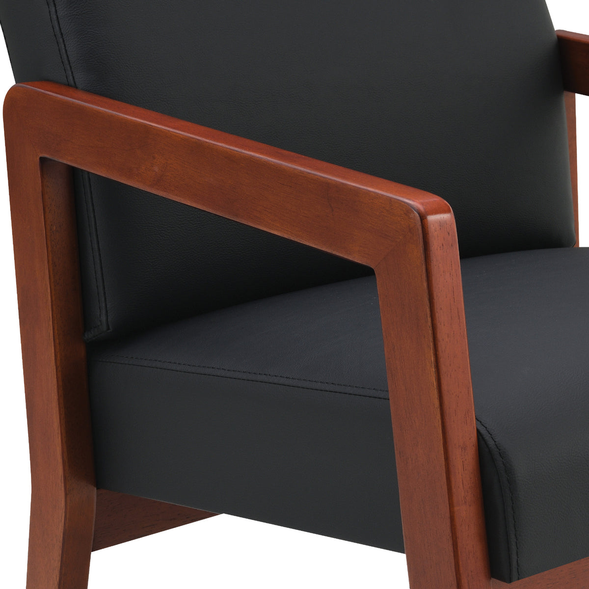 Cherry Finish Visitor's Chair with Memory Foam Seat, Black Faux Leather Upholstery