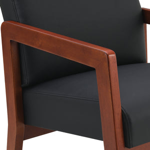 Cherry Finish Visitor's Chair with Memory Foam Seat, Black Faux Leather Upholstery