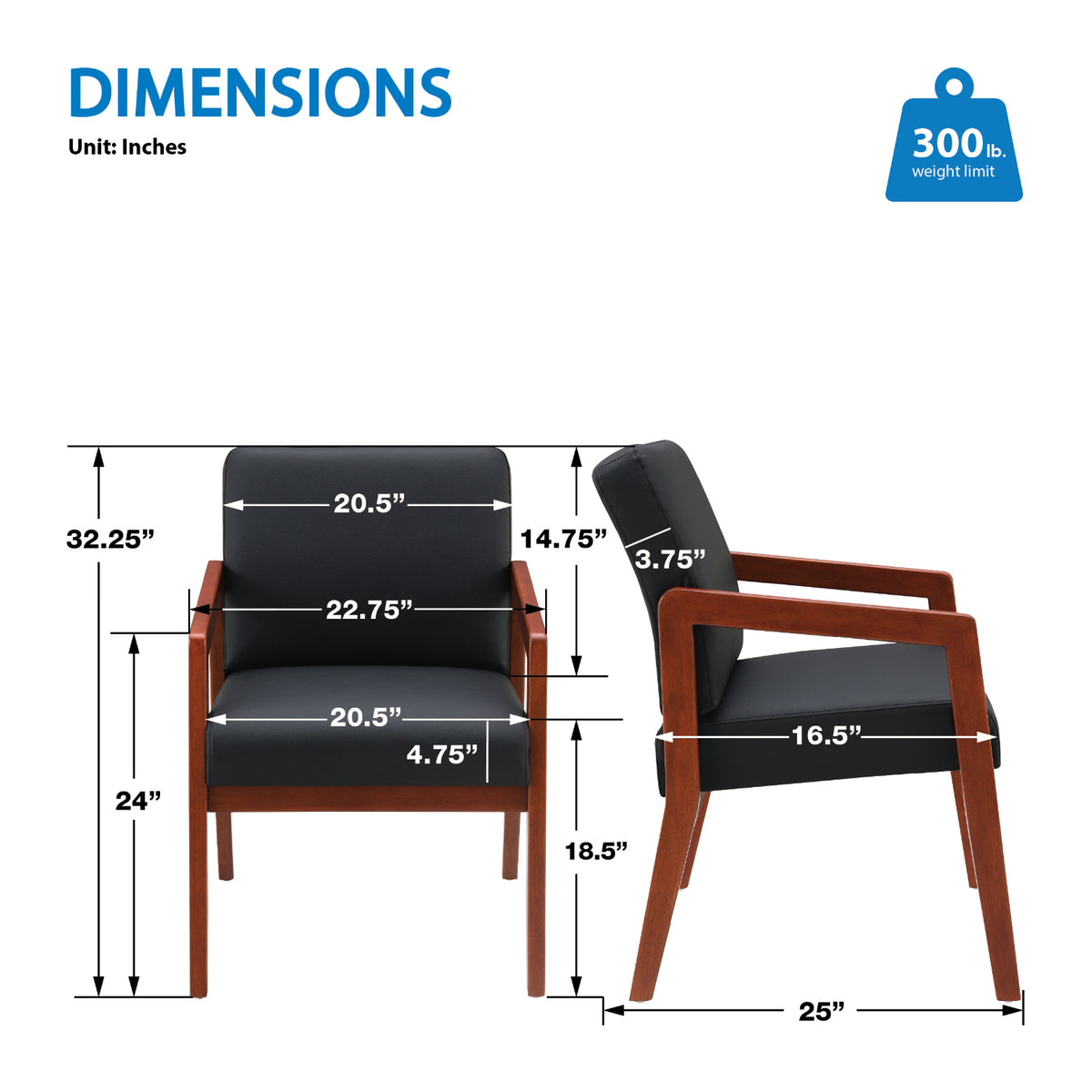 Cherry Finish Visitor's Chair with Memory Foam Seat, Black Faux Leather Upholstery