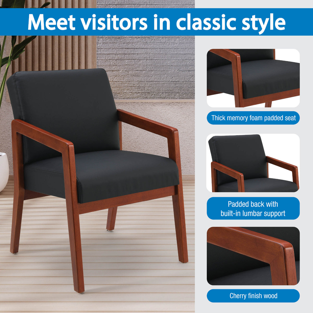 Cherry Finish Visitor's Chair with Memory Foam Seat, Silver Ion Technology Dillon Fabric Upholstery