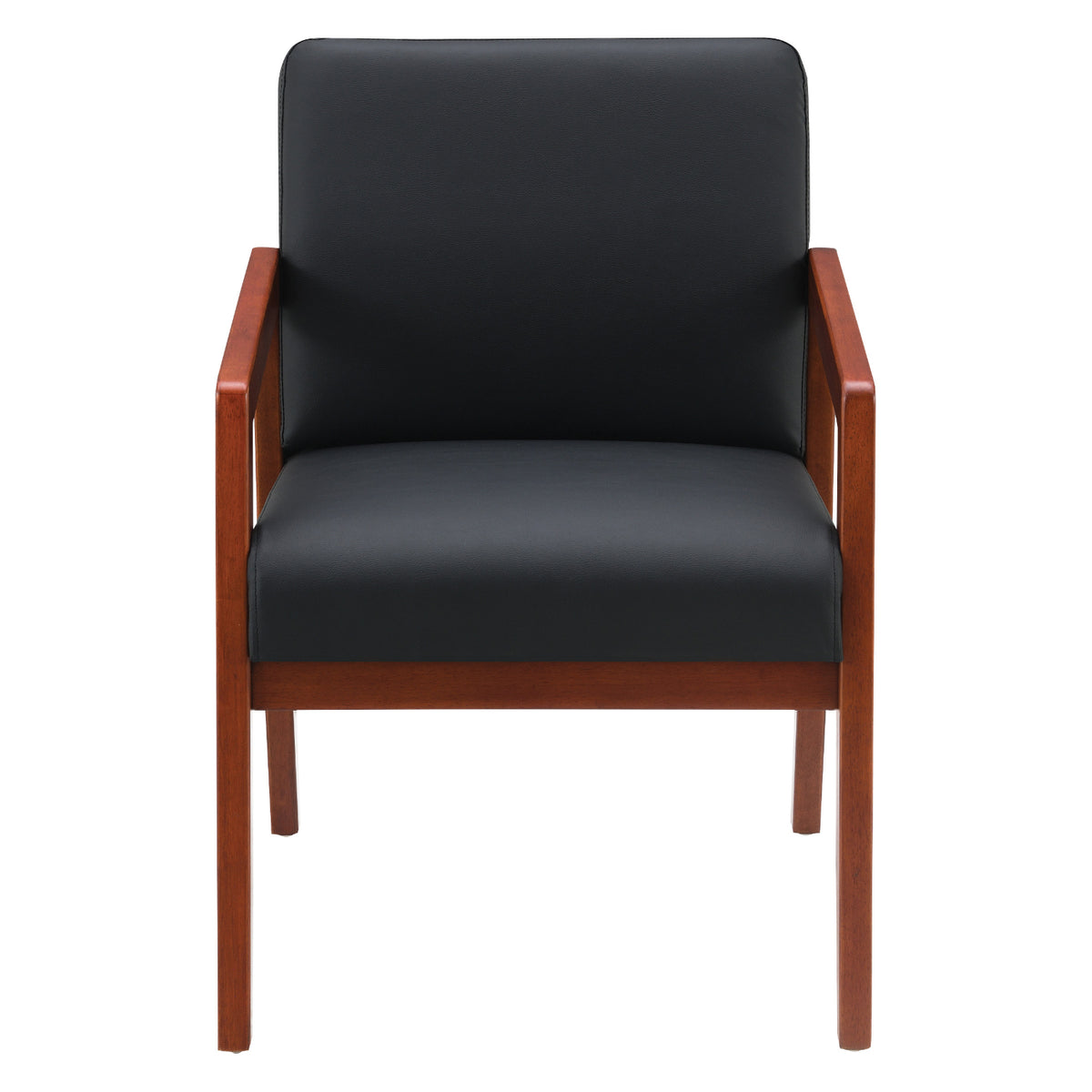 Cherry Finish Visitor's Chair with Memory Foam Seat, Black Faux Leather Upholstery