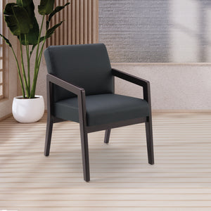 Espresso Finish Visitor's Chair with Memory Foam Seat, Black Faux Leather Upholstery
