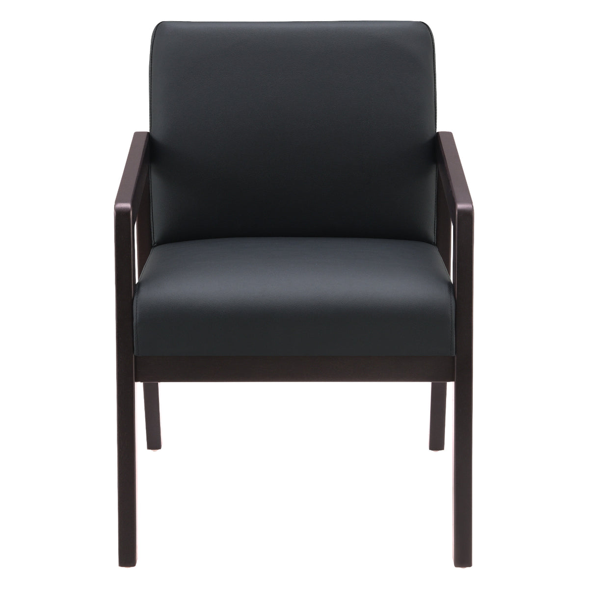 Espresso Finish Visitor's Chair with Memory Foam Seat, Black Faux Leather Upholstery