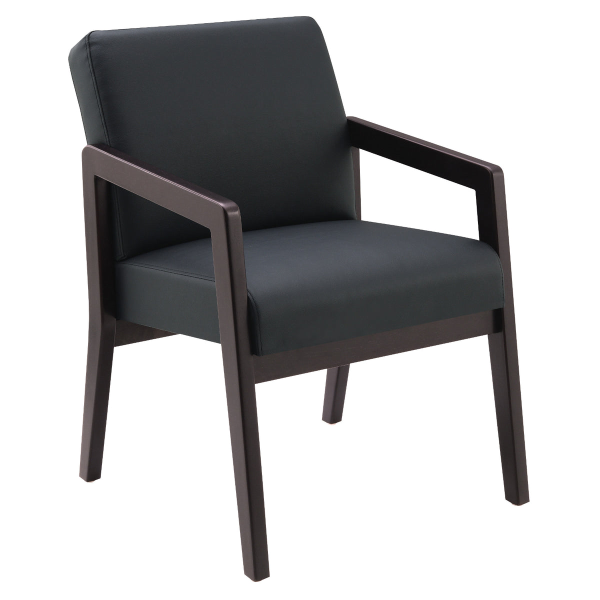 Espresso Finish Visitor's Chair with Memory Foam Seat, Black Faux Leather Upholstery