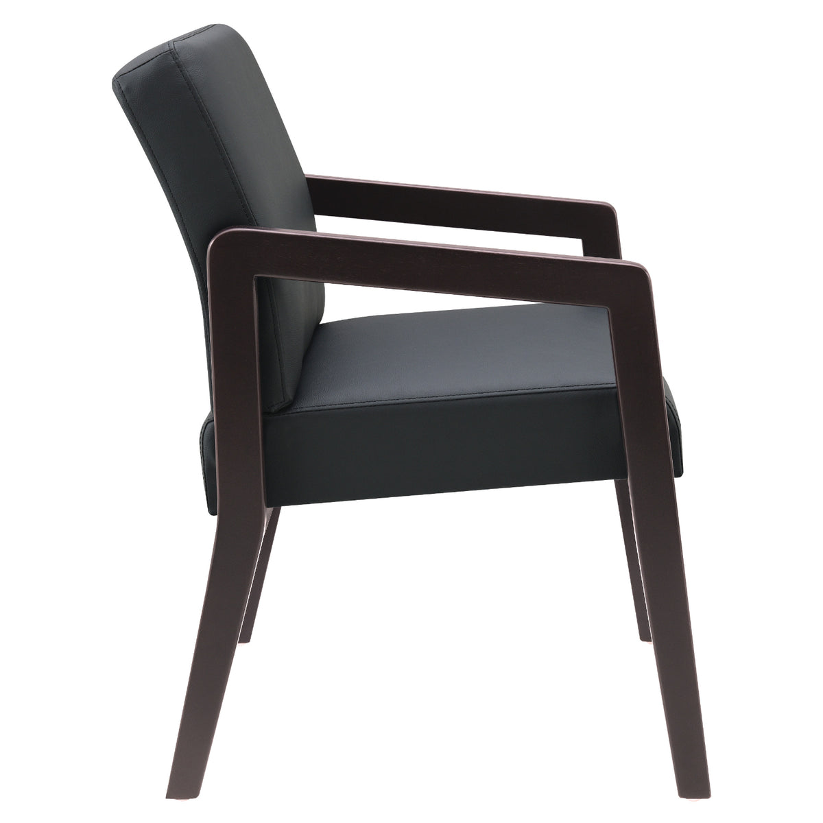 Espresso Finish Visitor's Chair with Memory Foam Seat, Black Faux Leather Upholstery