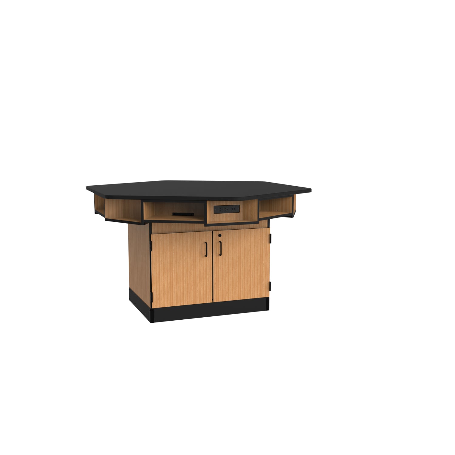 Hexagon 6-Person Science Workstation, Phenolic Top, Book Boxes, Power Strips