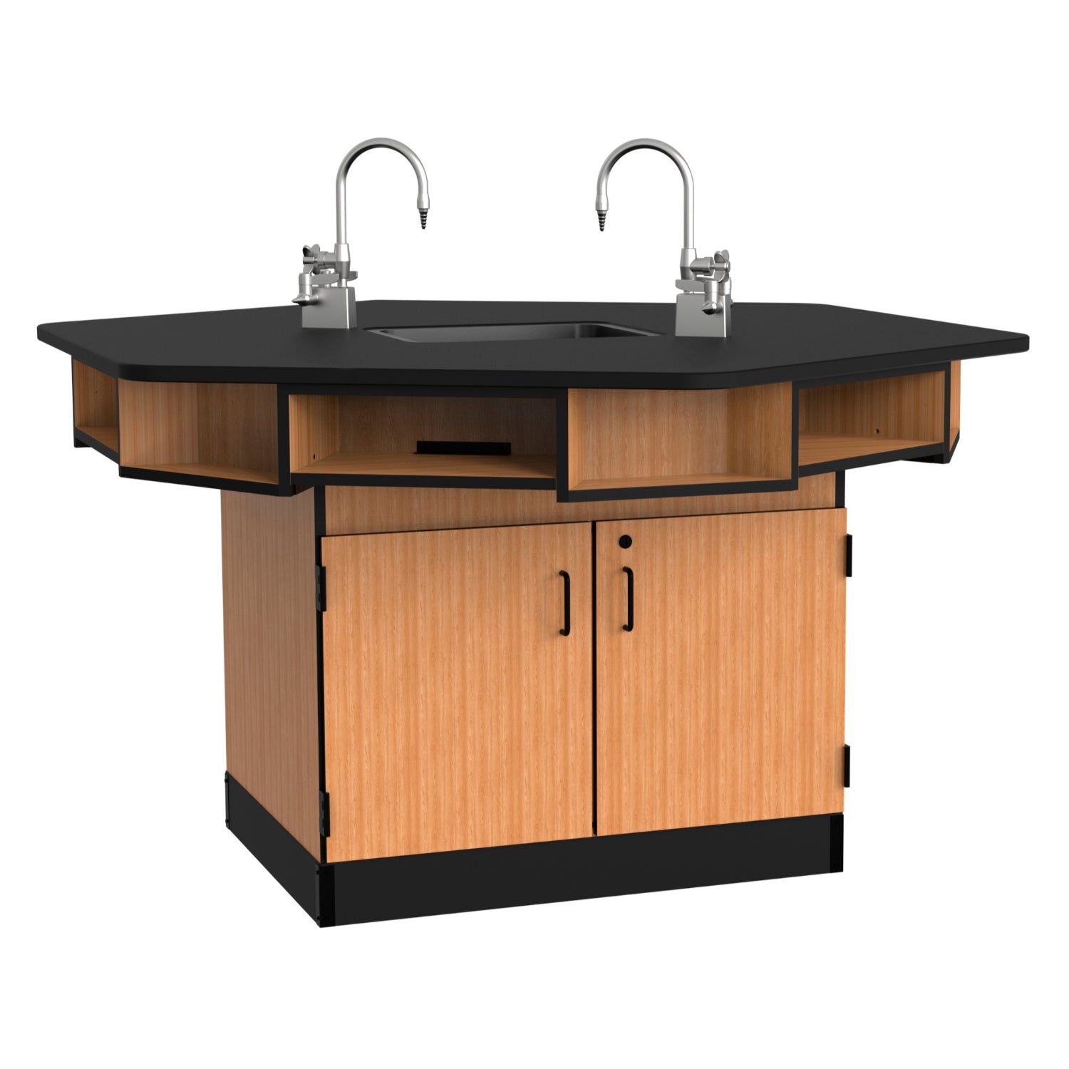 Hexagon 6-Person Science Workstation, Phenolic Top, Book Boxes, Epoxy Sink and Gas Fixtures