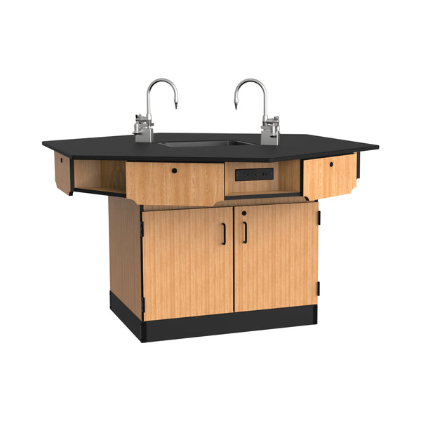 Hexagon 6-Person Science Workstation, Phenolic Top, Drawers, Power