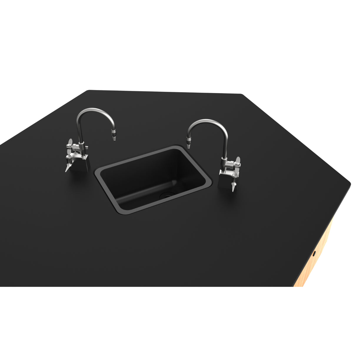 Hexagon 6-Person Science Workstation, Phenolic Top, Drawers, Power Strips, Epoxy Sink and Gas Fixtures