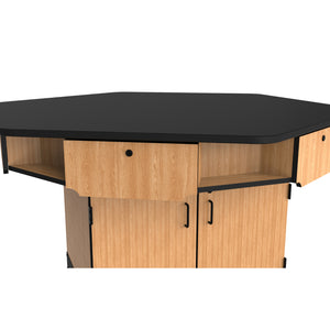 Hexagon 6-Person Science Workstation, Phenolic Top, Drawers, Power Strips, Epoxy Sink and Gas Fixtures