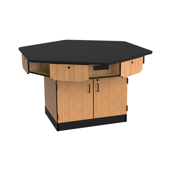 Hexagon 6-Person Science Workstation, Phenolic Top, Drawers, Power