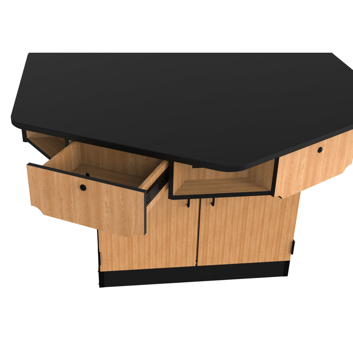 Hexagon 6-Person Science Workstation, Phenolic Top, Drawers, Power Strips