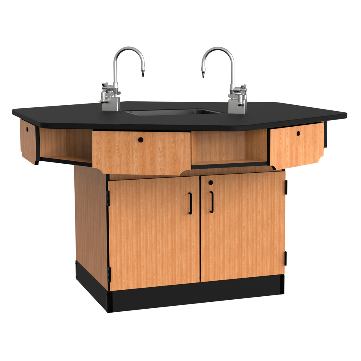 Hexagon 6-Person Science Workstation, Phenolic Top, Drawers, Epoxy Sink and Gas Fixtures
