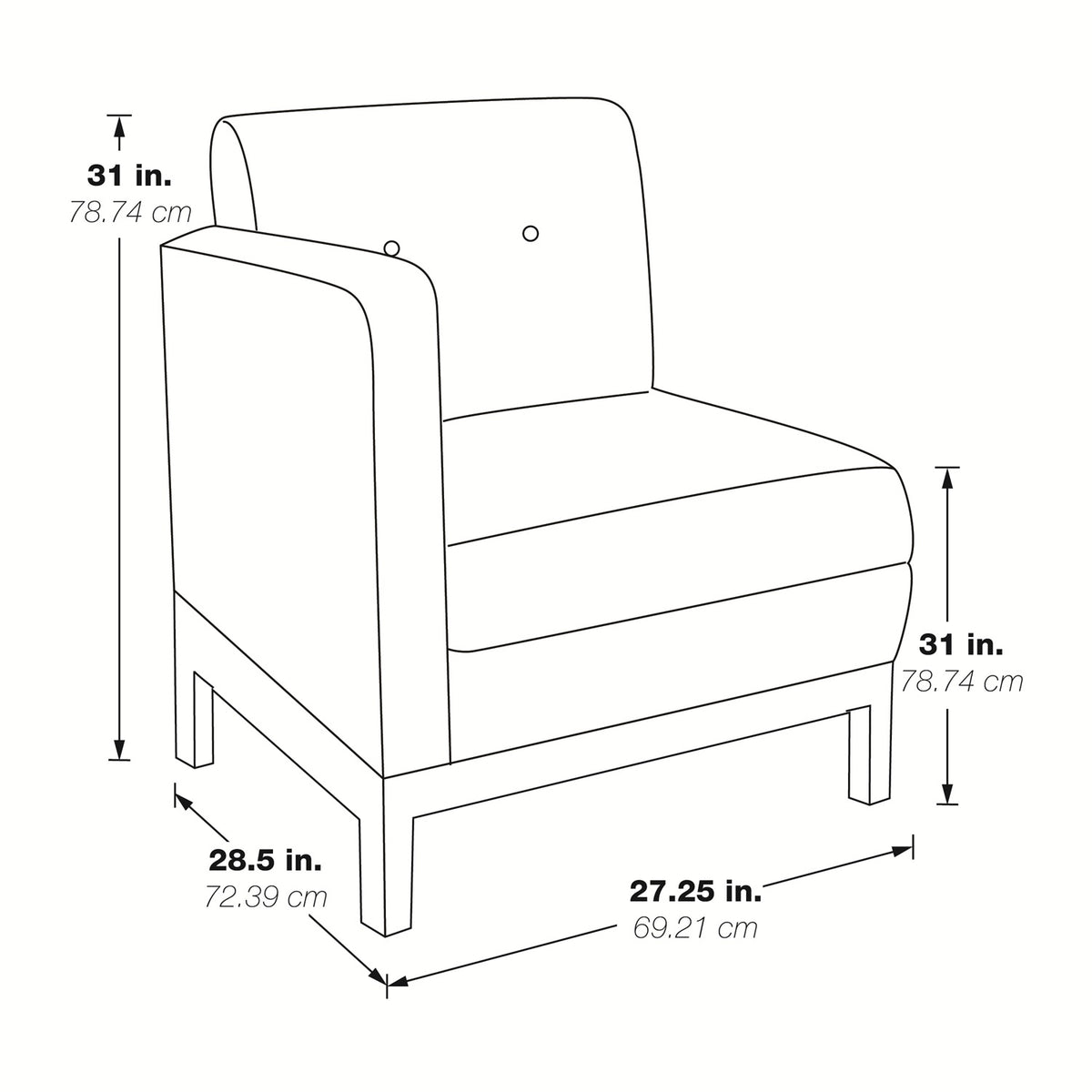 Wall Street Left Facing Armchair with Chrome Base