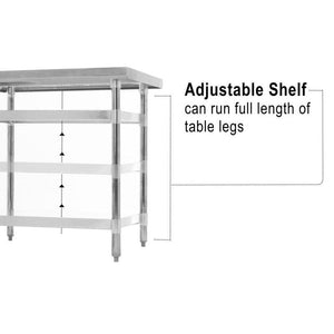 Stainless Steel Tables, Flat Top with Lower Shelf