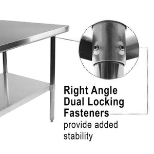 Stainless Steel Table with Lower Shelf, 72" W x 30" D