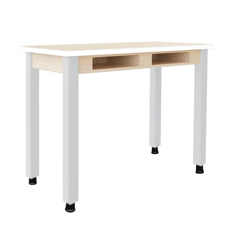 Diversified Spaces PerpetuLab Steel Leg Science Table with Book Compartments, 48" x 24" x 36" H, Natural Maple HPL Top with White Edgeband, Light Grey Steel Legs