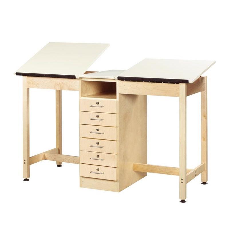 Diversified Spaces Draftsman Two-Station Drafting Table with Six Drawers, 60" W x 24" D x 36" H