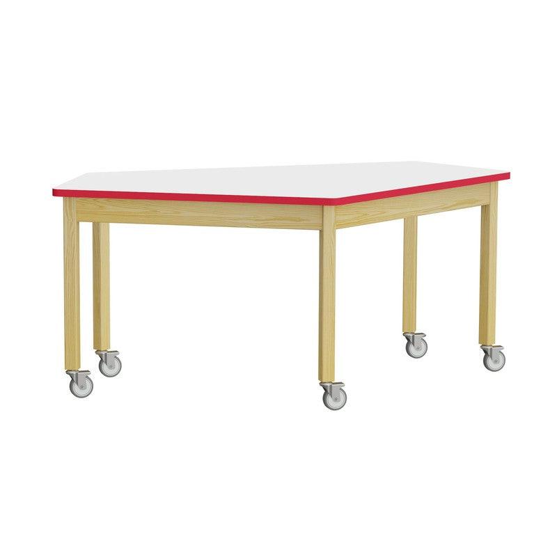 Diversified Spaces Forward Vision Table with Wood Legs, White Laminate Top with Red Edgeband, Oak Finish, 36" H