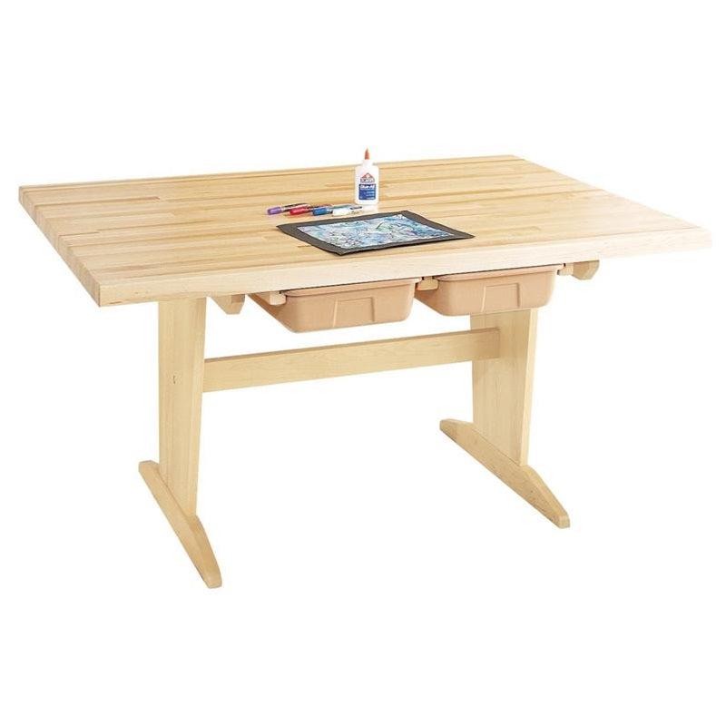 Diversified Spaces Perspective Table, 60" W x 42" D x 30" H, Maple Butcher Block Top with Tote Tray Storage