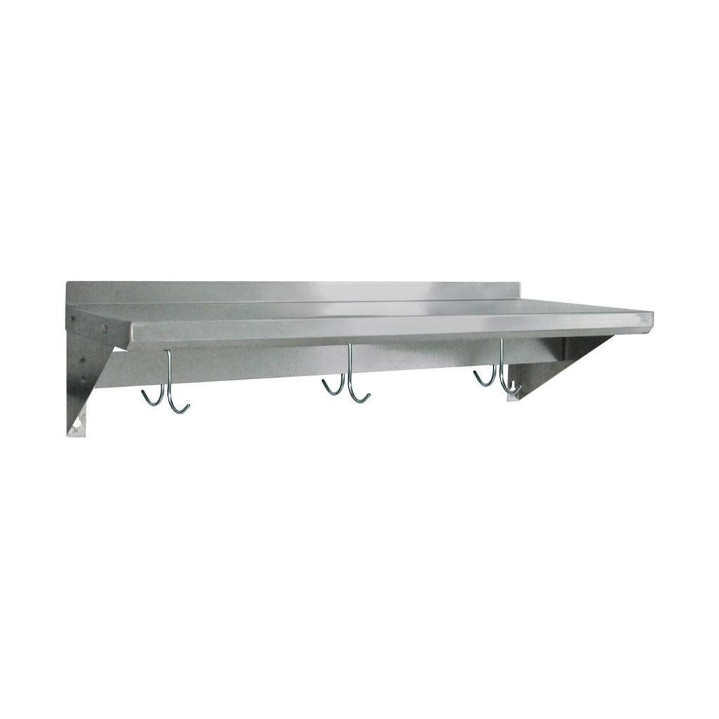 Stainless Steel Wall Shelf with Hooks, 36" L