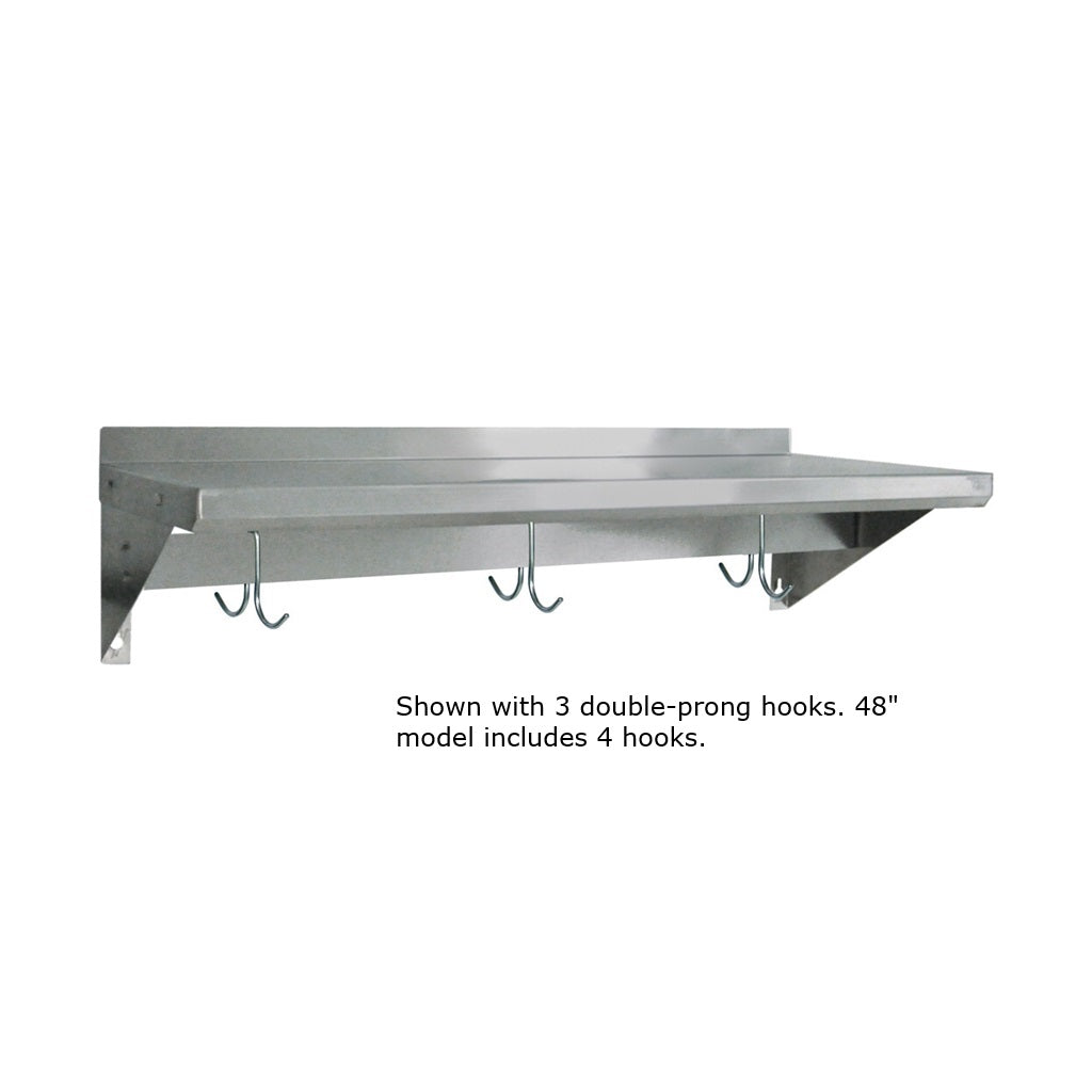 Stainless Steel Wall Shelf with Hooks, 48" L