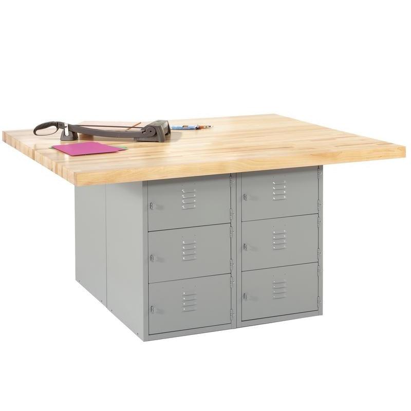 Diversified Spaces Four-Station Steel Workbench with 12 Horizontal Locker Openings