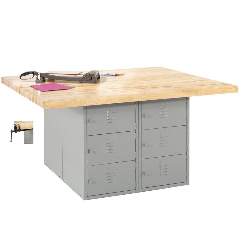 Four-Station Steel Workbench with 12 Horizontal Locker Openings