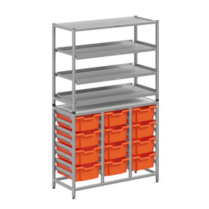 Dynamis High-Density Storage Collection, Tall Fixed Frame Combo Set with 3 Flat Shelves and 12 Deep Trays, FREE SHIPPING