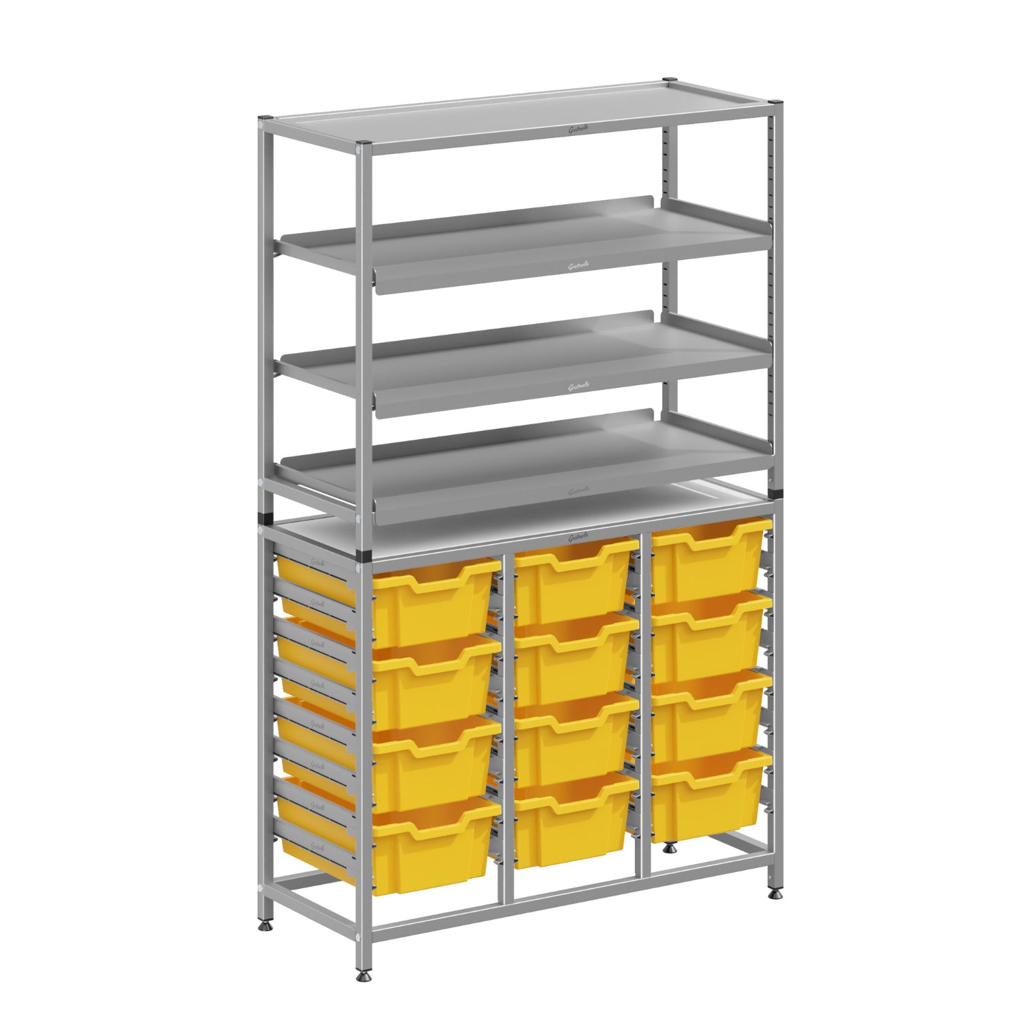 Dynamis High-Density Storage Collection, Tall Fixed Frame Combo Set with 3 Flat Shelves and 12 Deep Trays, FREE SHIPPING