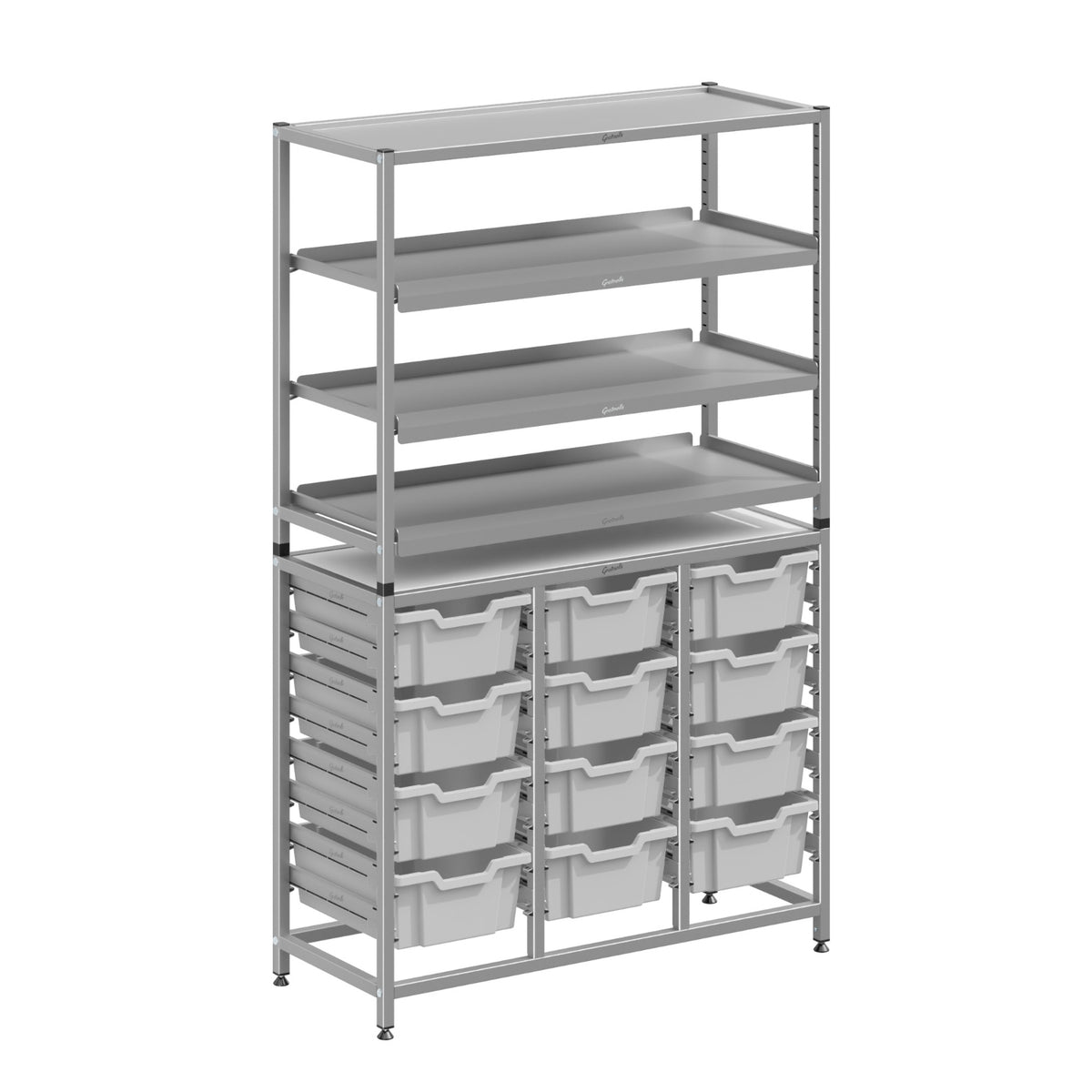 Dynamis High-Density Storage Collection, Tall Fixed Frame Combo Set with 3 Flat Shelves and 12 Deep Trays, FREE SHIPPING