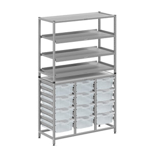 Dynamis High-Density Storage Collection, Tall Fixed Frame Combo Set with 3 Flat Shelves and 12 Deep Trays, FREE SHIPPING