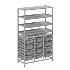 Dynamis High-Density Storage Collection, Tall Fixed Frame Combo Set with 3 Flat Shelves and 12 Deep Trays, FREE SHIPPING