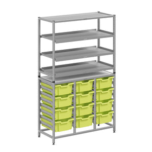 Dynamis High-Density Storage Collection, Tall Fixed Frame Combo Set with 3 Flat Shelves and 12 Deep Trays, FREE SHIPPING