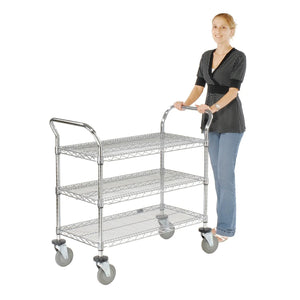 Global Industrial Wire Utility Cart with Polyurethane Casters, 3 Shelf, 18"W x 36"L x 39"H