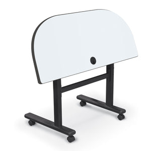 Height Adjustable Sit/Stand Flipper Table with Whiteboard Top, Half Round