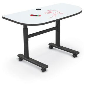 Height Adjustable Sit/Stand Flipper Table with Whiteboard Top, Half Round