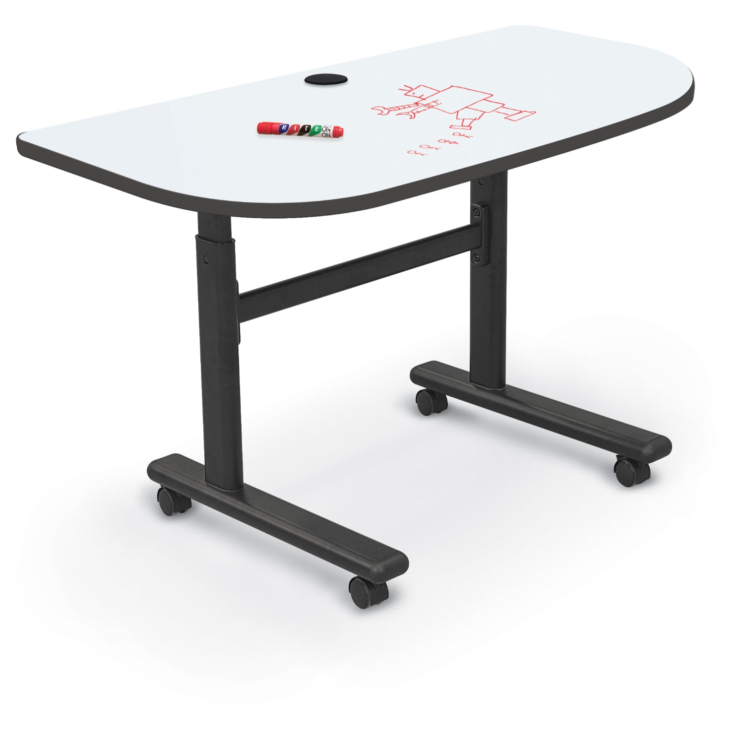 Height Adjustable Sit/Stand Flipper Table with Whiteboard Top, Half Ro ...