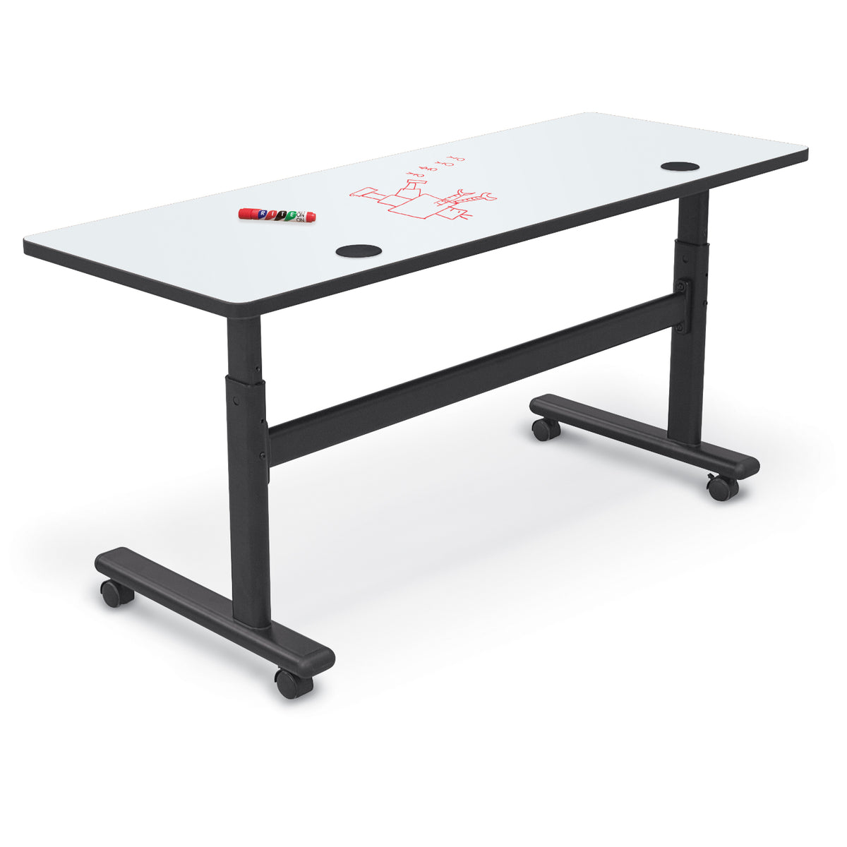 Height Adjustable Sit/Stand Flipper Table with Whiteboard Top, Rectangle